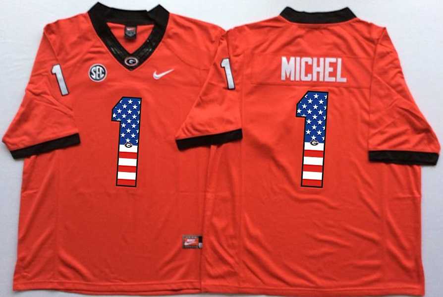 Georgia Bulldogs #1 Sony Michel Red USA Flag College Stitched Jersey